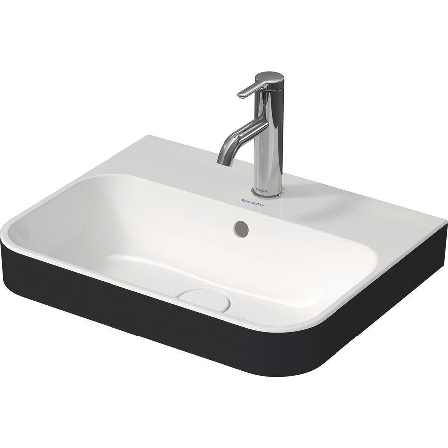 HAPPY D.2 PLUS #236050s opzetwastafel 500mm kleur buitenkant antraciet mat (wit glans binnen) zonder kraangat met overloop geslepen onderzijde