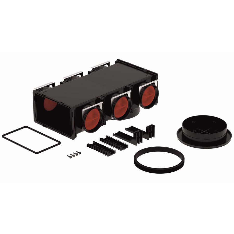 ComfoCube Flex luchtverdeelunit aansluitingen 1x Ø160mm + 6x Ø90mm