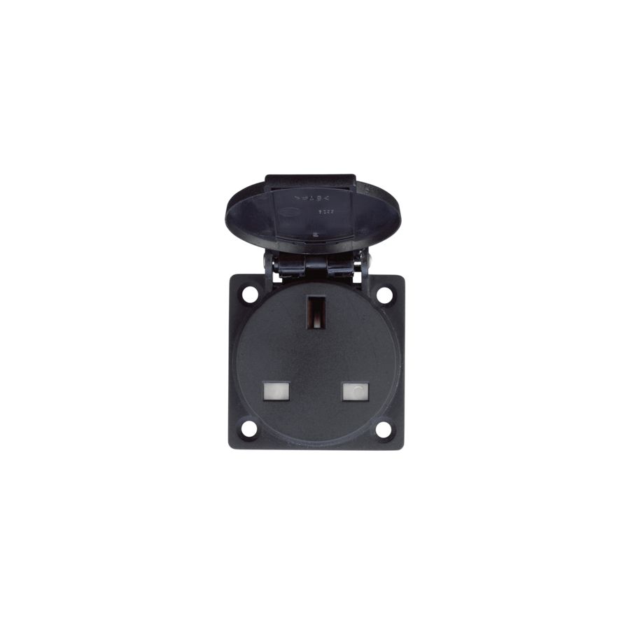 Inbouwcontactdoos geaard met klapdeksel IP54 250V zw VVE=100