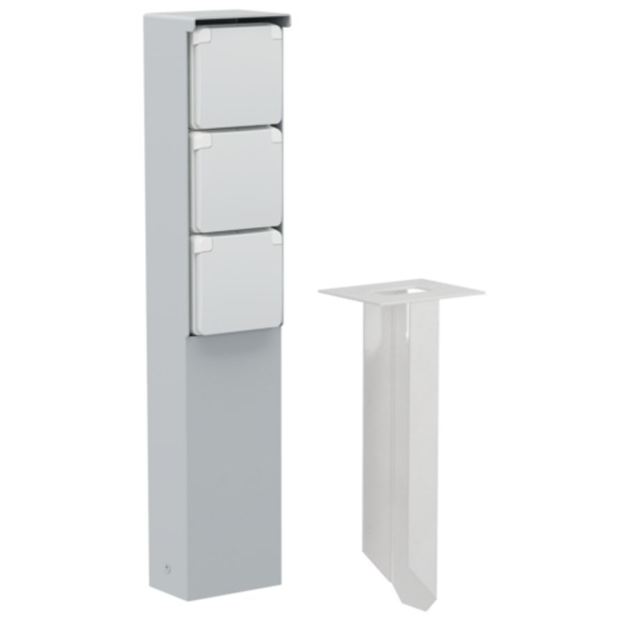 Spuitwaterdichte tuinpaal 3voud stopcontact grondpin grijs