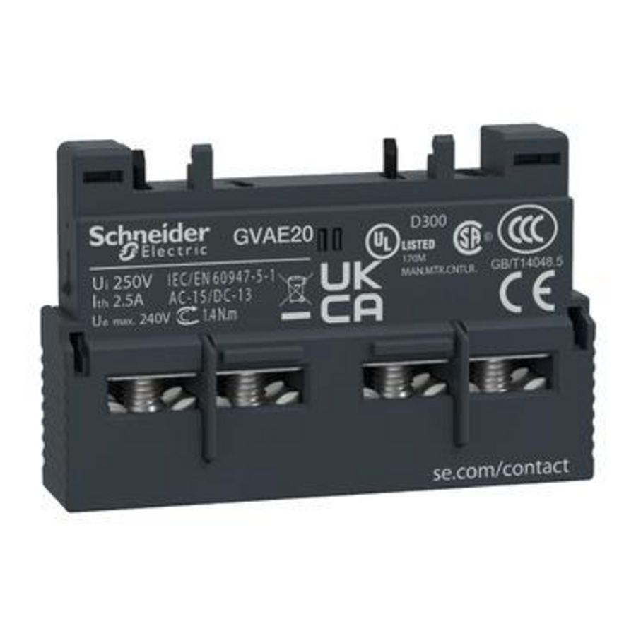 Hulpcontactblok 2NO Voorzijde Schroef TeSys GV2/3 VVE=10