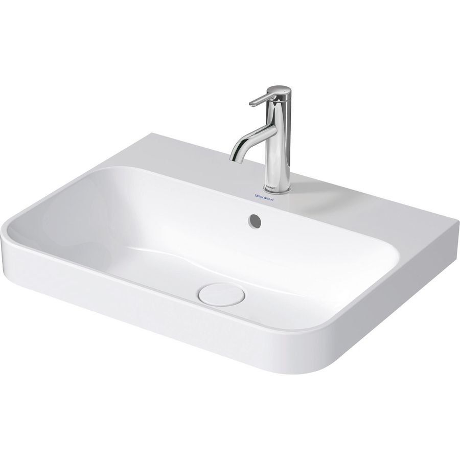 HAPPY D.2 PLUS #236060 opzetwastafel 600mm wit met kraangat met overloop geslepen onderzijde