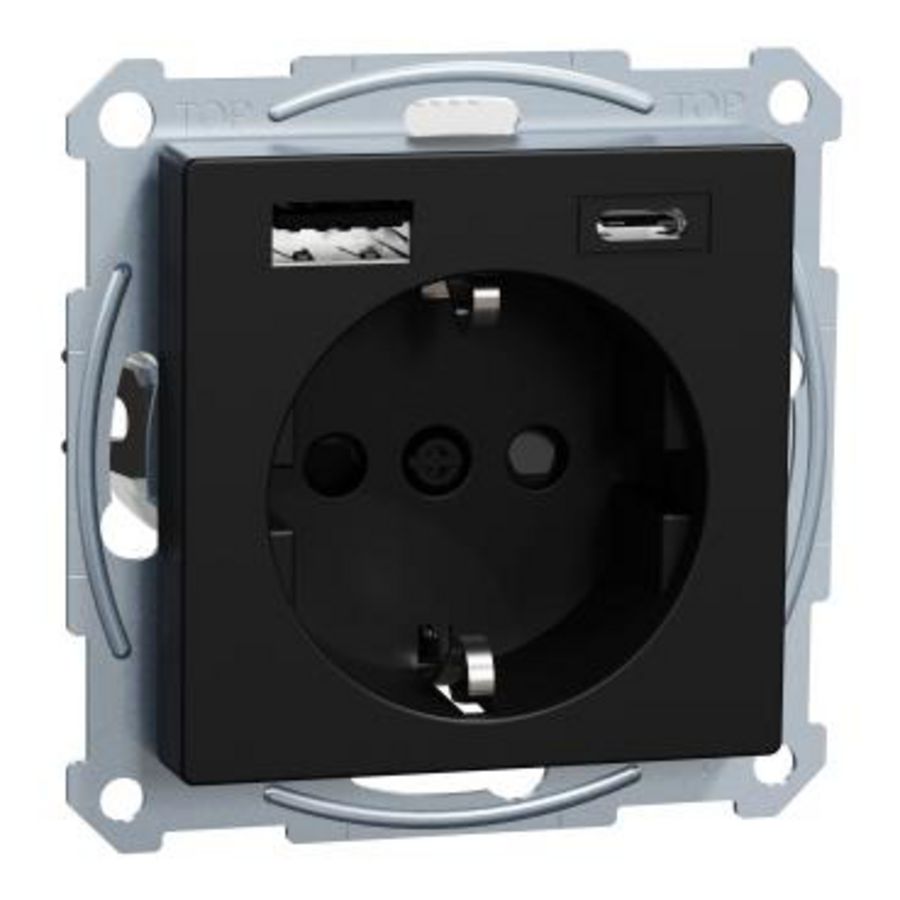 Wandcontactdoos randaarde USB A+C 3A Gerecycled kunststof Ma