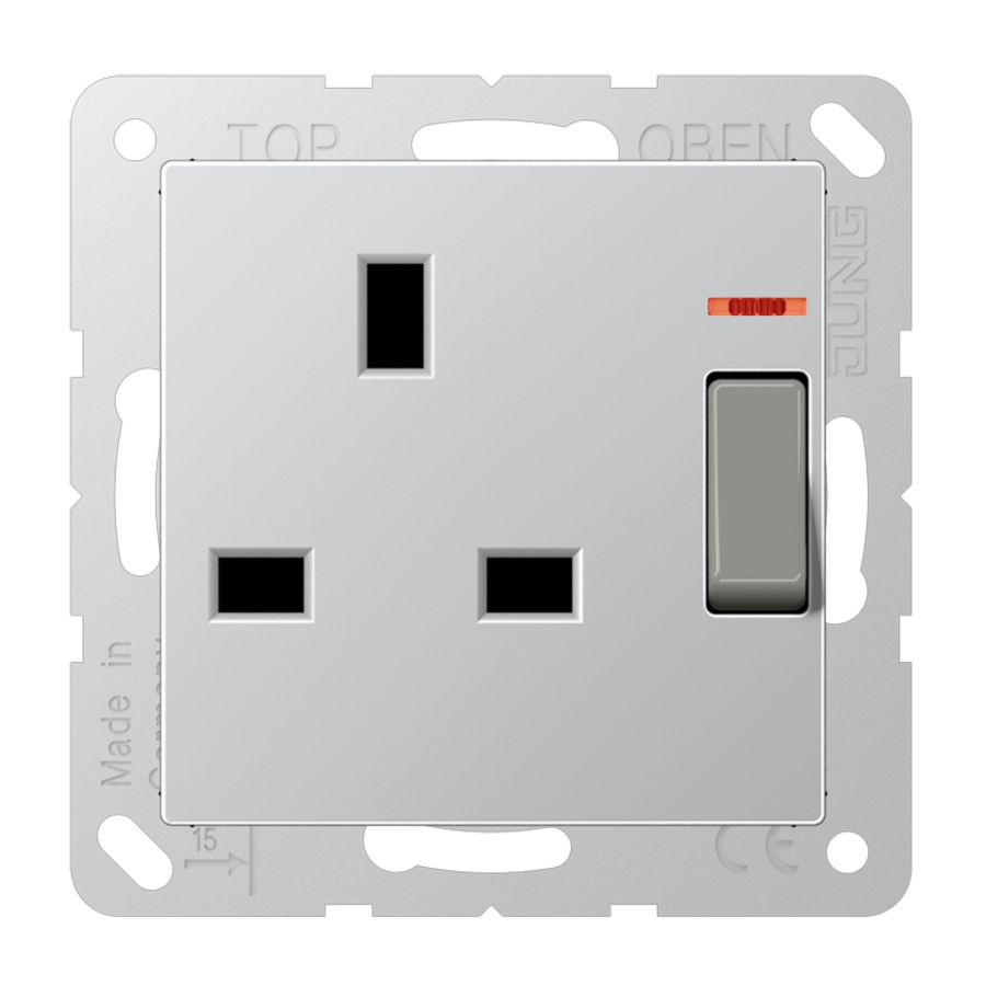 Wandcontactdoos alu.Brit.St.met contr.schak. A500