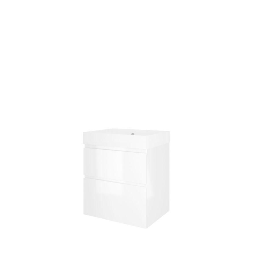 Set Proline polystone Loft wastafel mat wit zonder kraangat onderkast asymmetrisch glans wit 60x46cm
