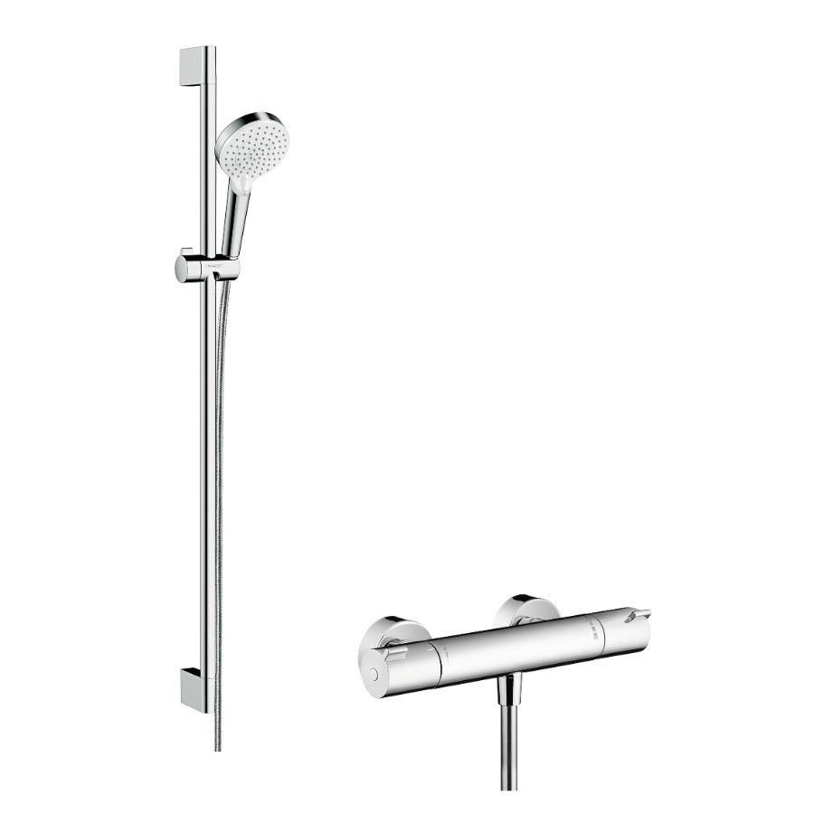 Doucheset / renovatieset Crometta Vario + Ecostat 1001CL 900mm wit/chroom incl. S-koppelingen