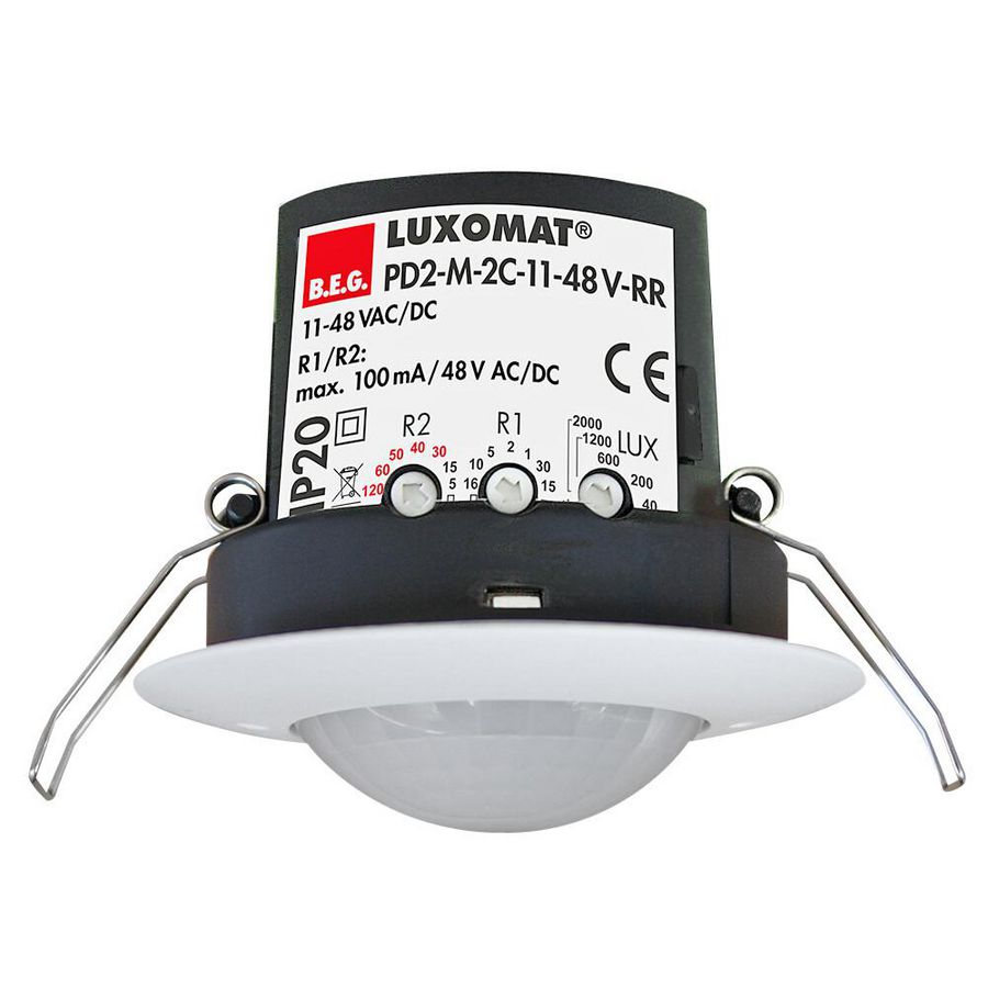 Aanwezigheidsmelder RR 12-48V 360gr. IB wit IP20 10m 2Kanaal