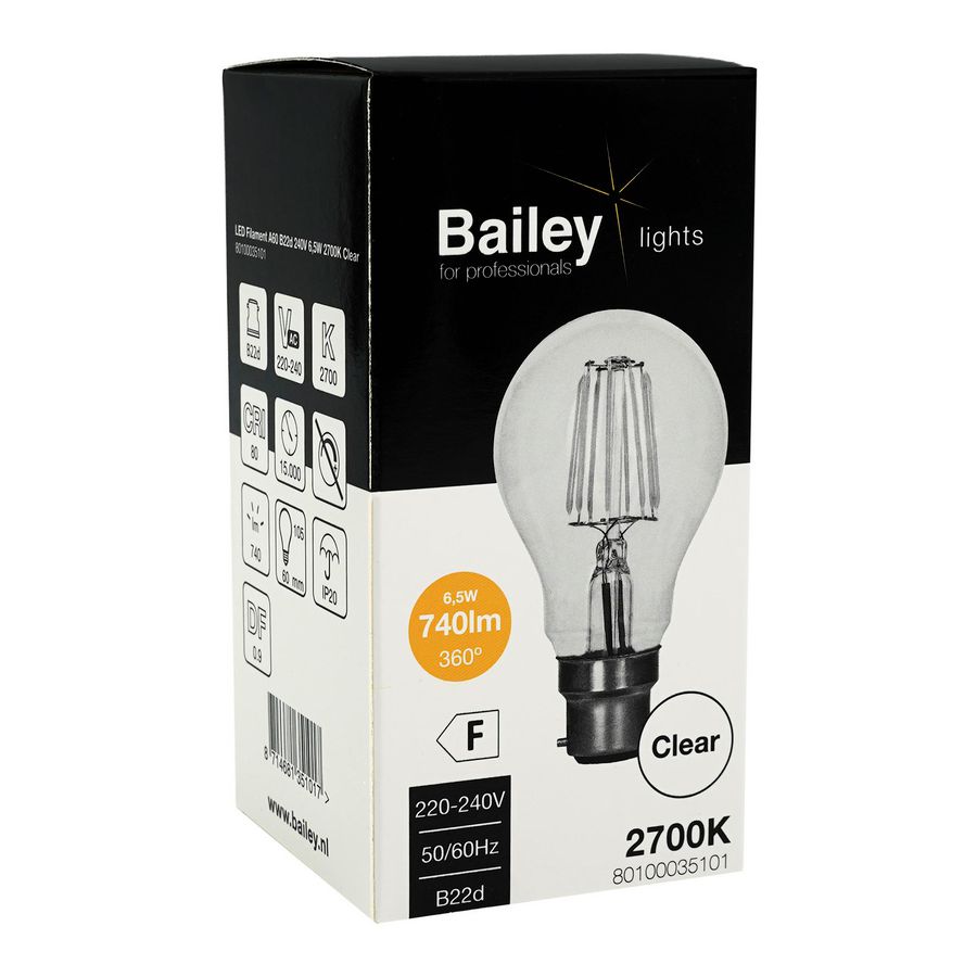 LED-lamp A60 CL FIL B22d 6.5W 56W 740lm 827 helder
