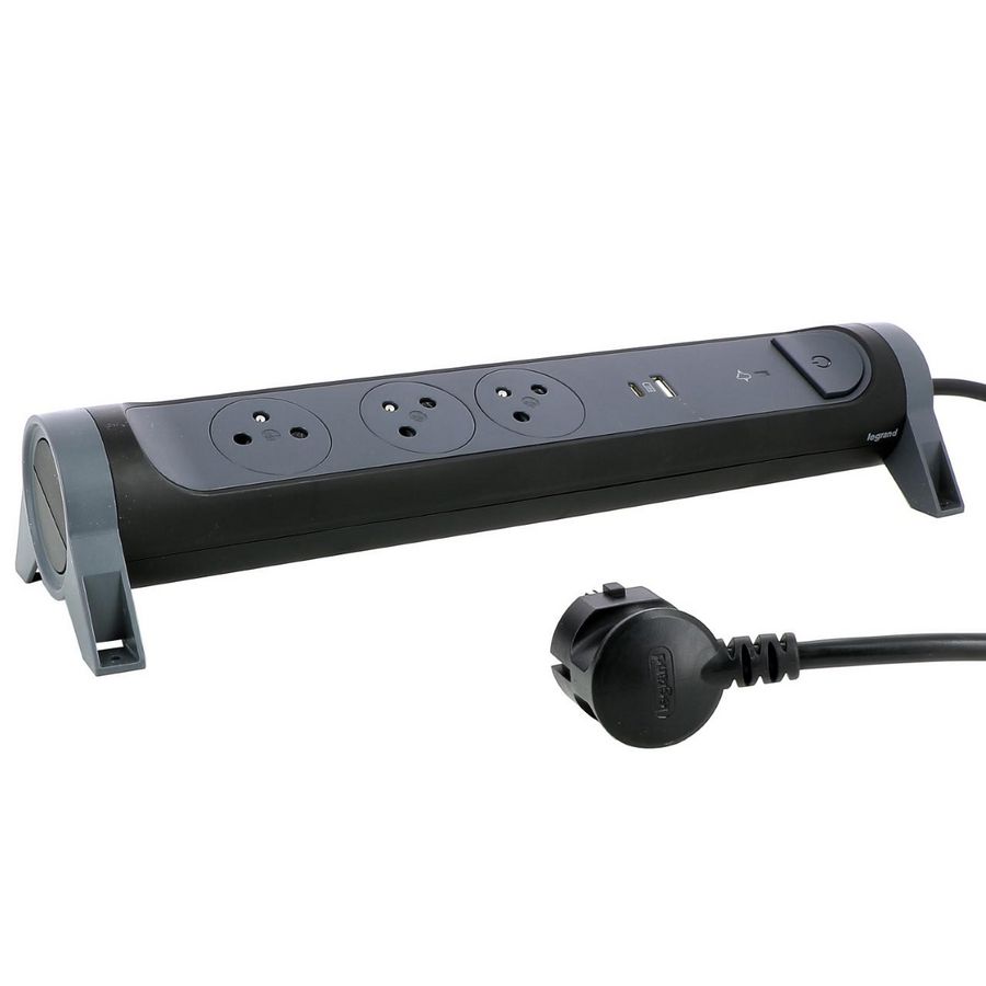 Contactdoos mont.-/draaib. USB A+C OSB 3xPA 1,5m. zw VVE=5