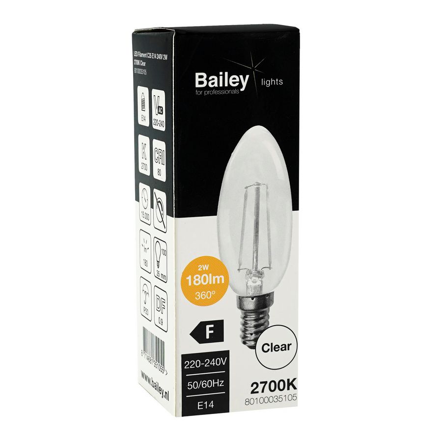 LED-lamp C35 CL FIL E14 2W 19W 180lm 827 helder
