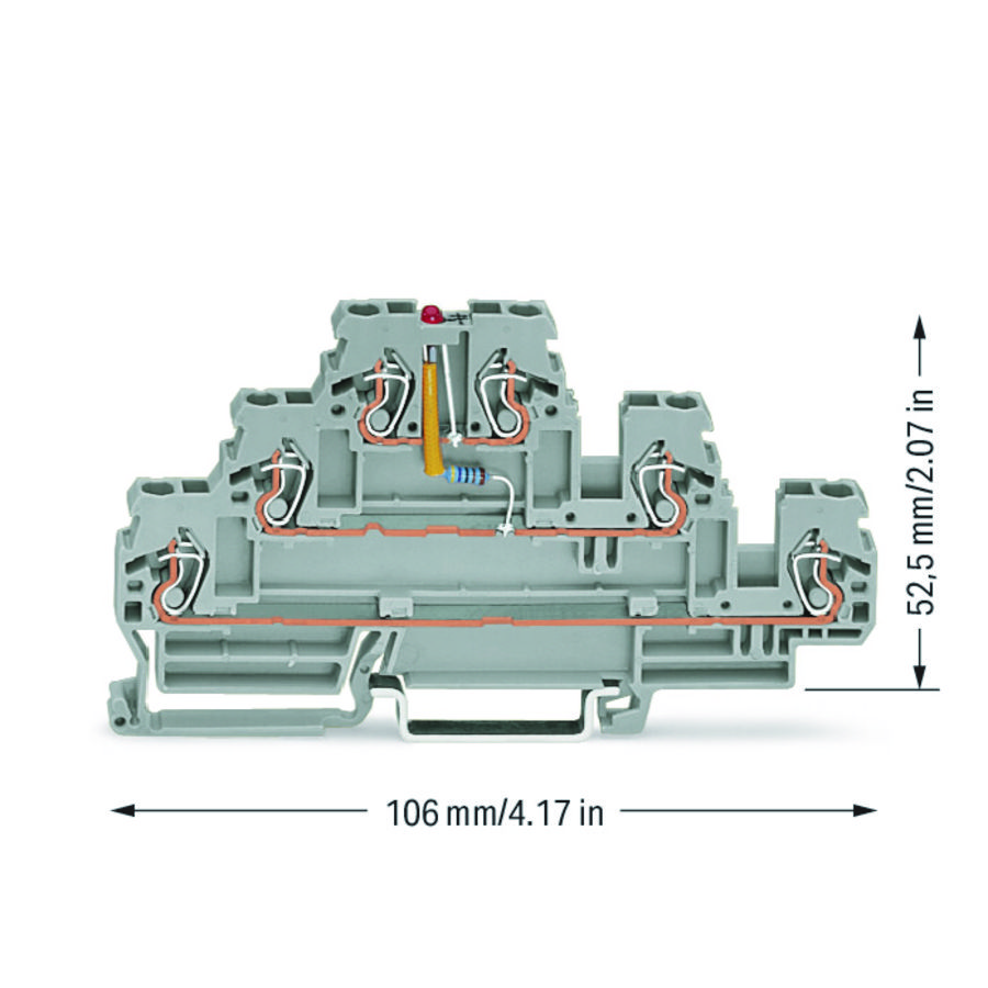 Moduleklem 3-etage LED rood grijs VVE=50