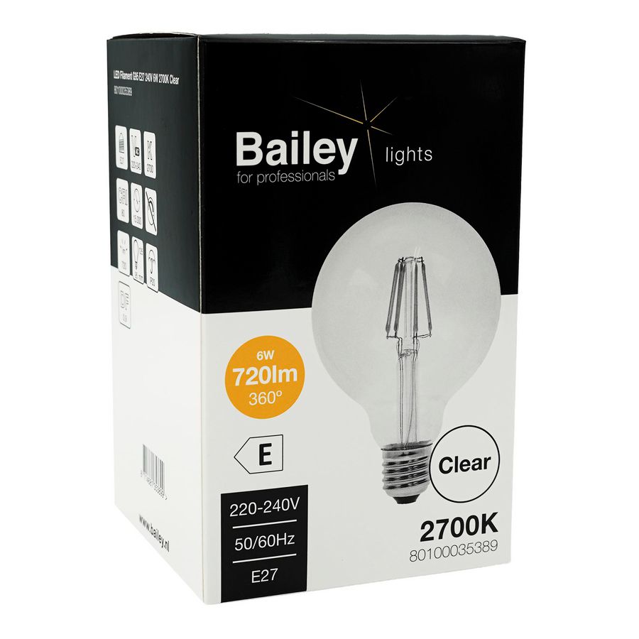 LED-lamp G95 CL FIL E27 6W (55W) 720lm 827 helder