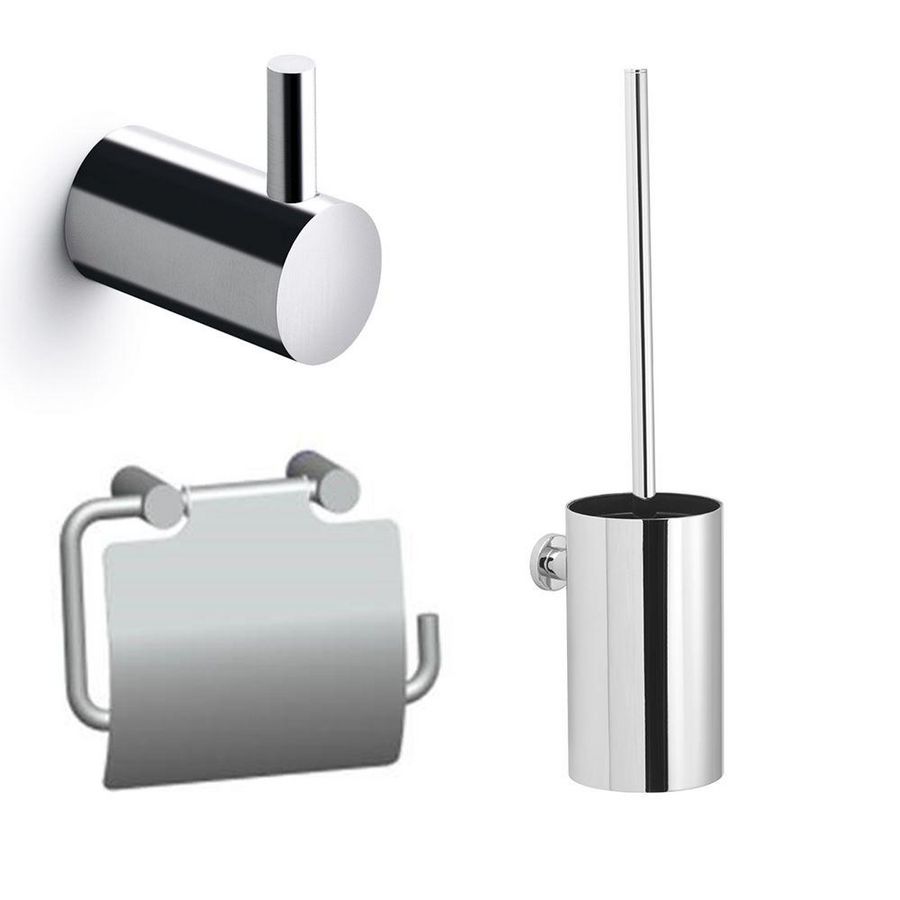 Closetset (Closetrolhouder/borstelgarn./haak) glanzend RVS