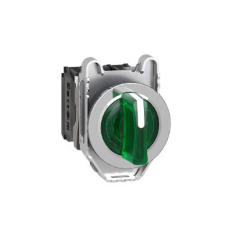 Illum.selector switch Flush mounted metal green 30 3 pos