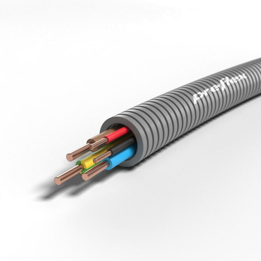 Rol a 100m. voorbedrade flexibele elektrobuis GY16 E VU 3G2,5+2x1,5 Std+ZR