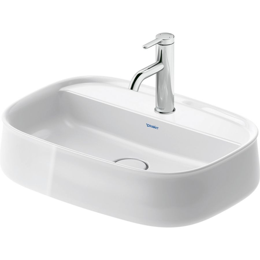 Zencha #237455 Opzetwastafel wit 550mm geslepen met kraangat