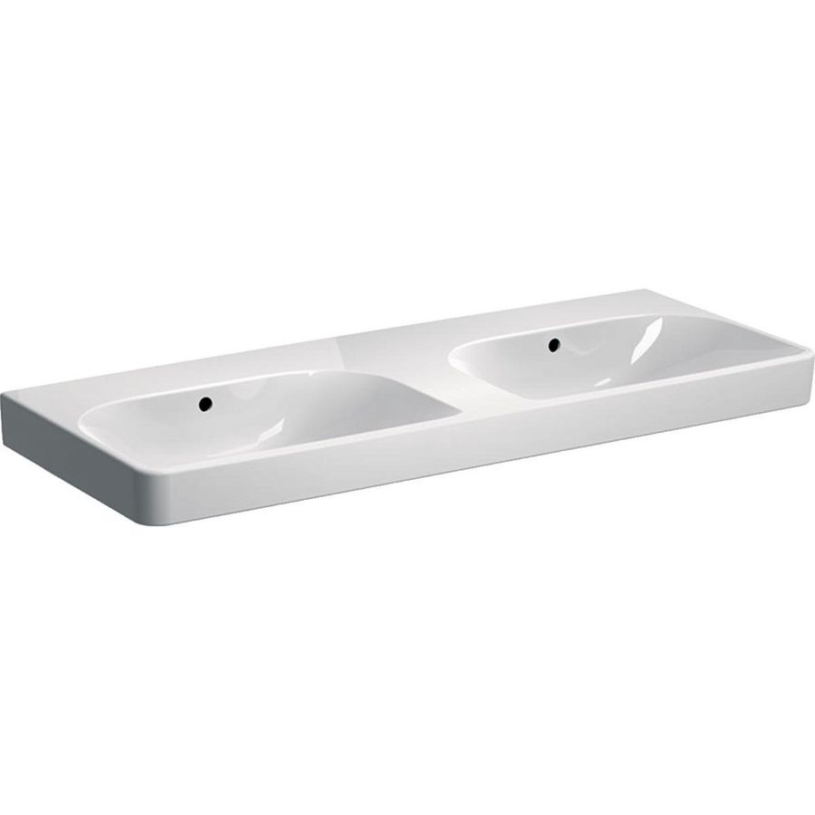 Smyle Square dubbele wastafel 120x48cm z/kraangat met overloop wit