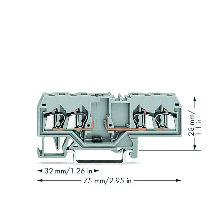 Moduleklem 4-draads+diode 1N4007 gri 280-655/281-410 VVE=100