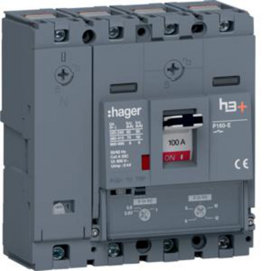 Vermogensautomaat h3+ P160 TM 4P4D 100A 70kA kooiklemmen
