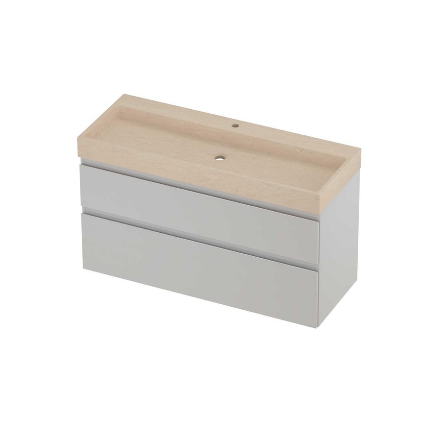 Evoli Set hardsteen Loft wastafel centraal met 1 kraangat en onderkast a-symmetrisch 1200x460x700mm Sand stone/glans wit