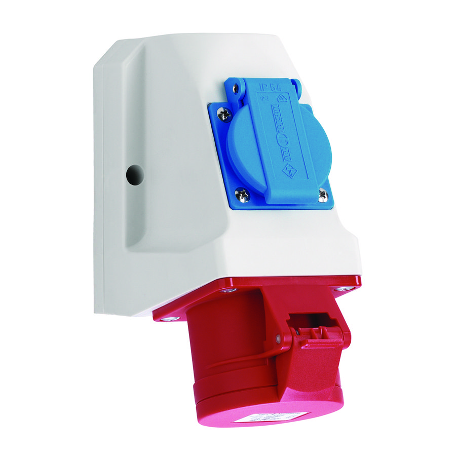 Wandcontactdoos combi CEE IP44 16A 5P 400V rood bedr.