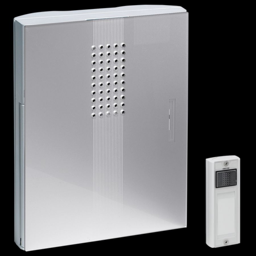 Draadloze gong beldrukker/zender 500m. front hoogglans-grijs