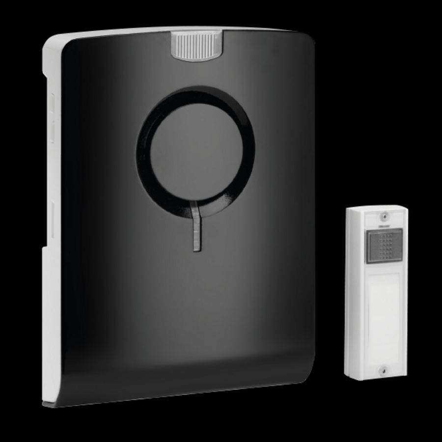 Draadloze gong zwart incl. beldrukker wit met flits tot 500m