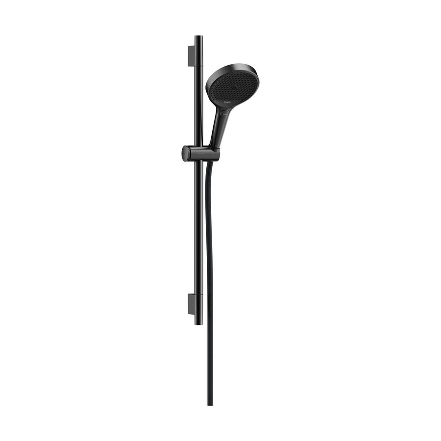 Rainfinity Doucheset 130 3 straalsoorten EcoSmart met glijstang S Puro 65cm push-schuifstuk en Designflex textiel doucheslang Brushed Black Chrome