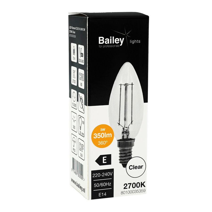 LED-lamp C35 CL FIL E14 3W 32W 350lm 827 helder