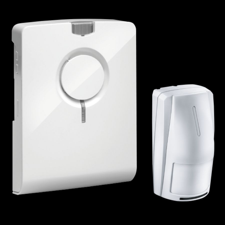 Draadloze gong wit incl. bewegingsmelder wit flits tot 500m.