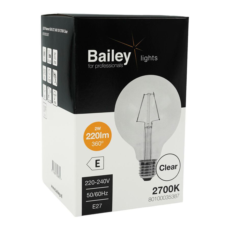 LED-lamp G95 CL FIL E27 2W (22W) 220lm 827 helder