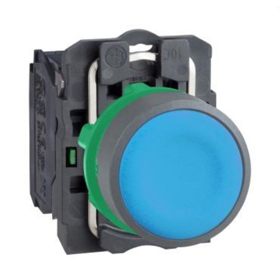 blue flush pushbutton 1NO screw clamp cp grey
