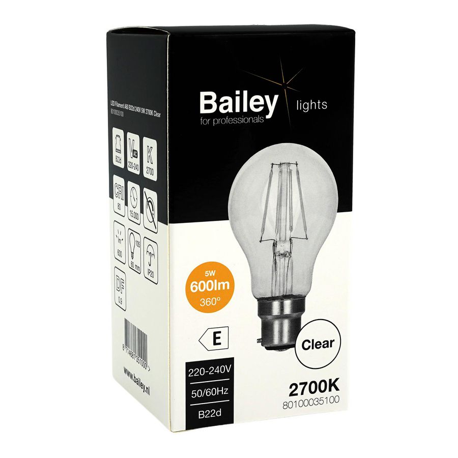 LED-lamp A60 CL FIL B22d 5W 48W 600lm 827 helder