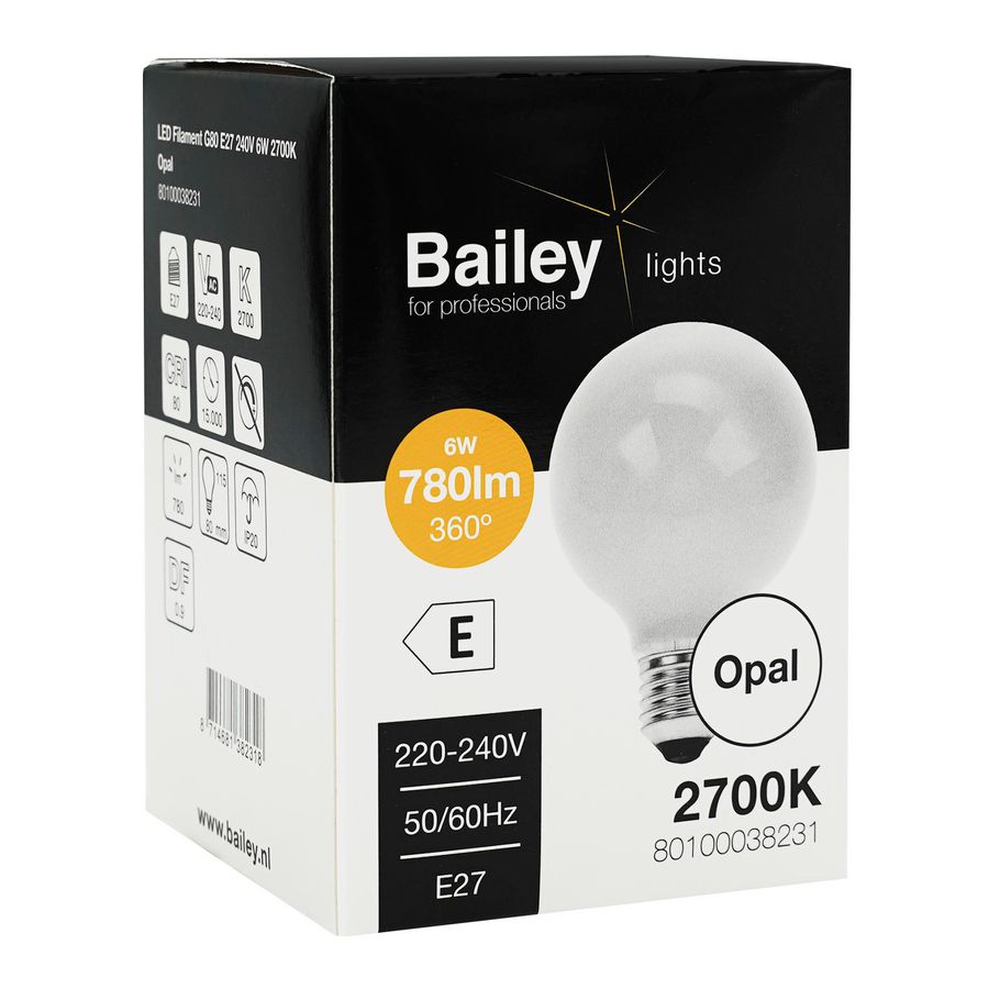 LED-lamp G80 OP FIL E27 6W (58W) 780lm 827 Opal