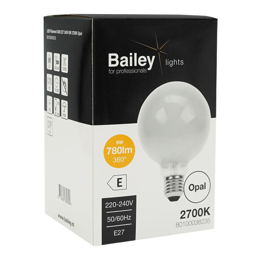 LED-lamp G95 FIL E27 6W 58W 780lm 827 Opal