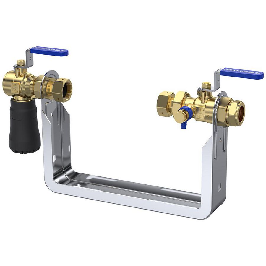 Watermeterbeugel Qn1,5 hoog model  HA 3/4x22mm L=165mm incl. kogelkranen