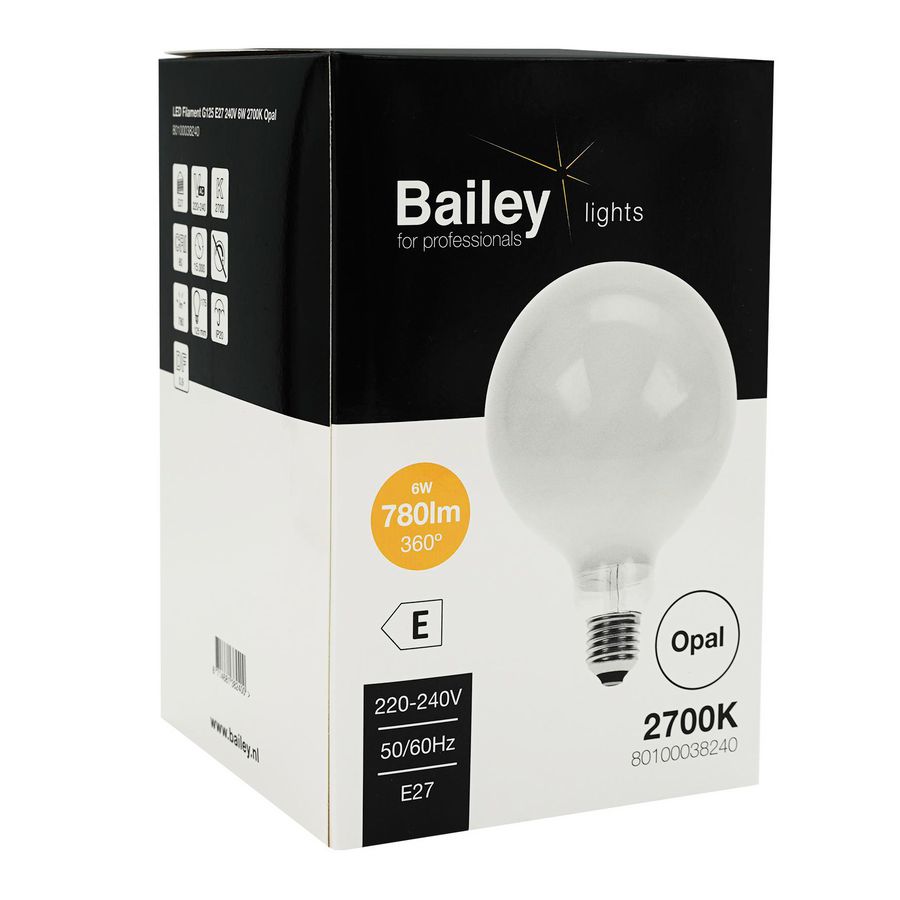 LED-lamp G125 OP FIL E27 6W 58W 780lm 827 Opal