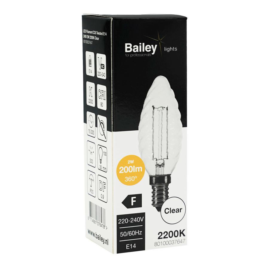 LED-lamp C35 TW CL FIL Twisted E14 2W 21W 200lm 822 helder