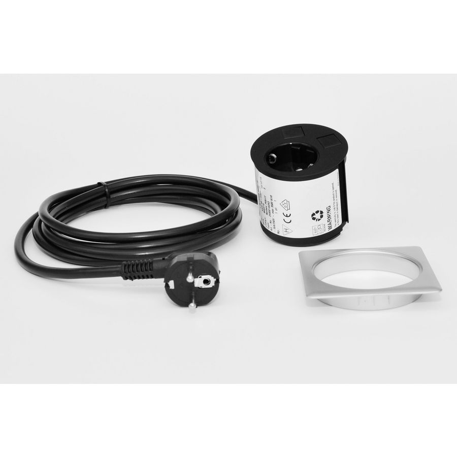Contactdooscombinatie Netbox 1x230v chroom mat 3M netsnoer