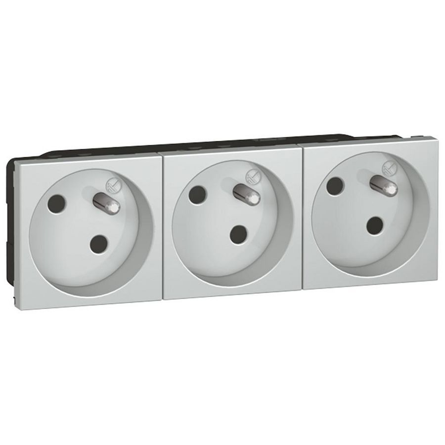 Wandcontactdoos 3voudig penaarde 45gr. ALU Mosaic VVE=10