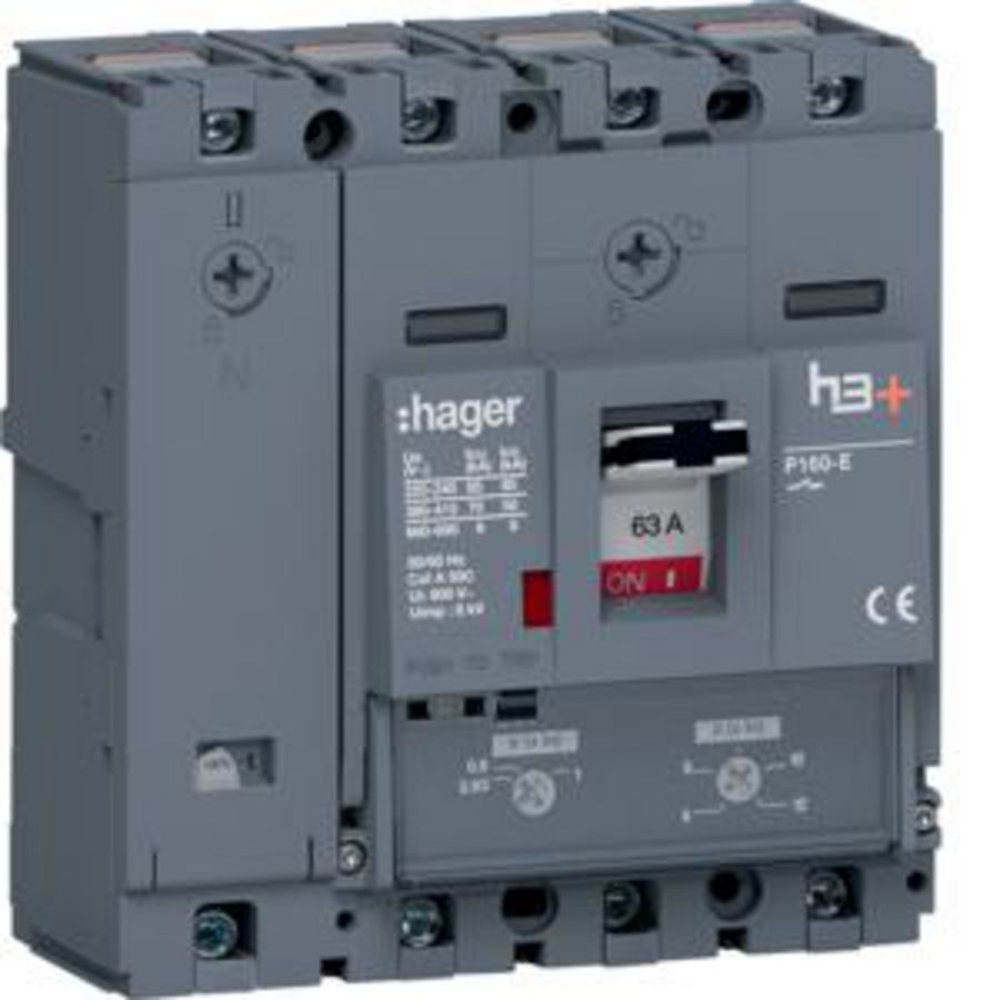 Vermogensautomaat h3+ P160 TM 4P4D 63A 70kA kooiklemmen