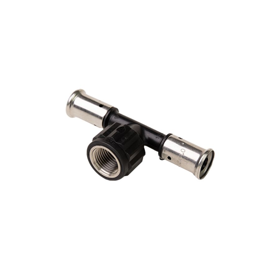 T-koppeling verlopend persaansluiting 13PK-X (inox) 26x1/2" bn. x26mm kunststof/rvs