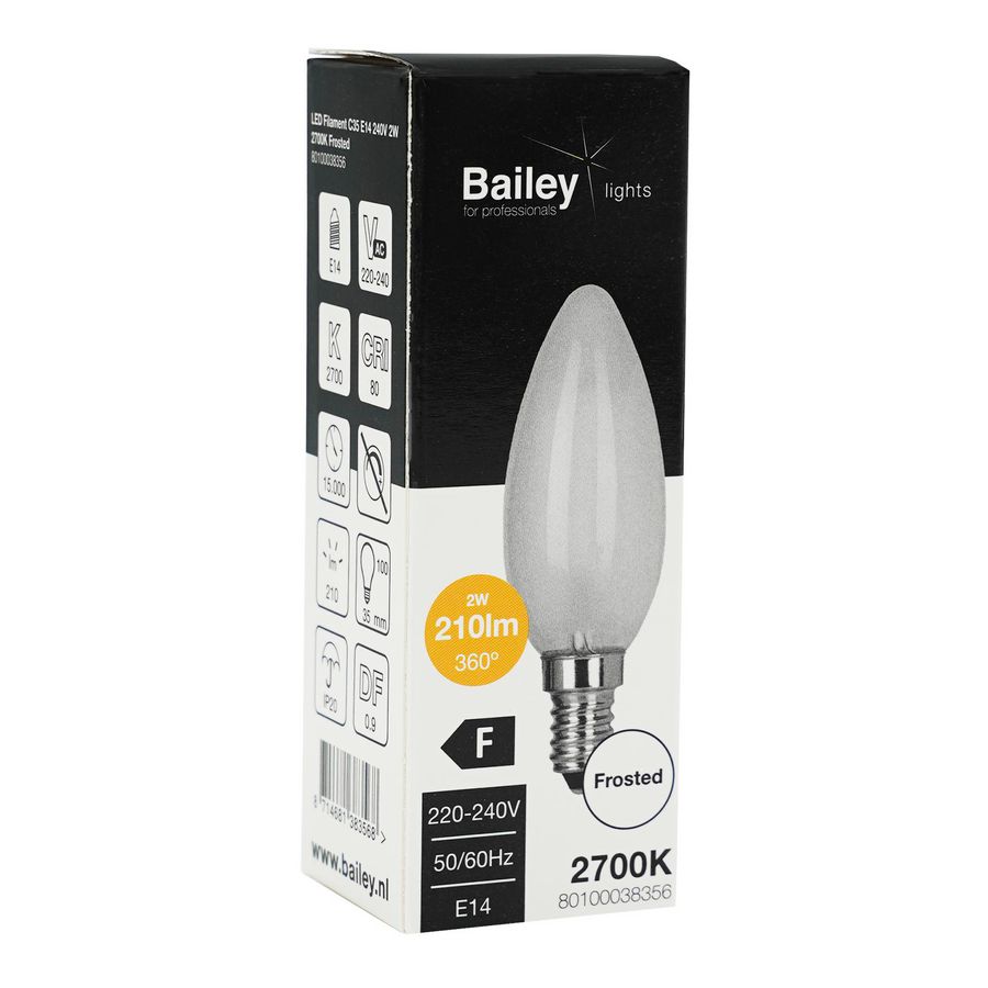 LED-lamp C35 FR FIL E14 2W 22W 210lm 827 mat