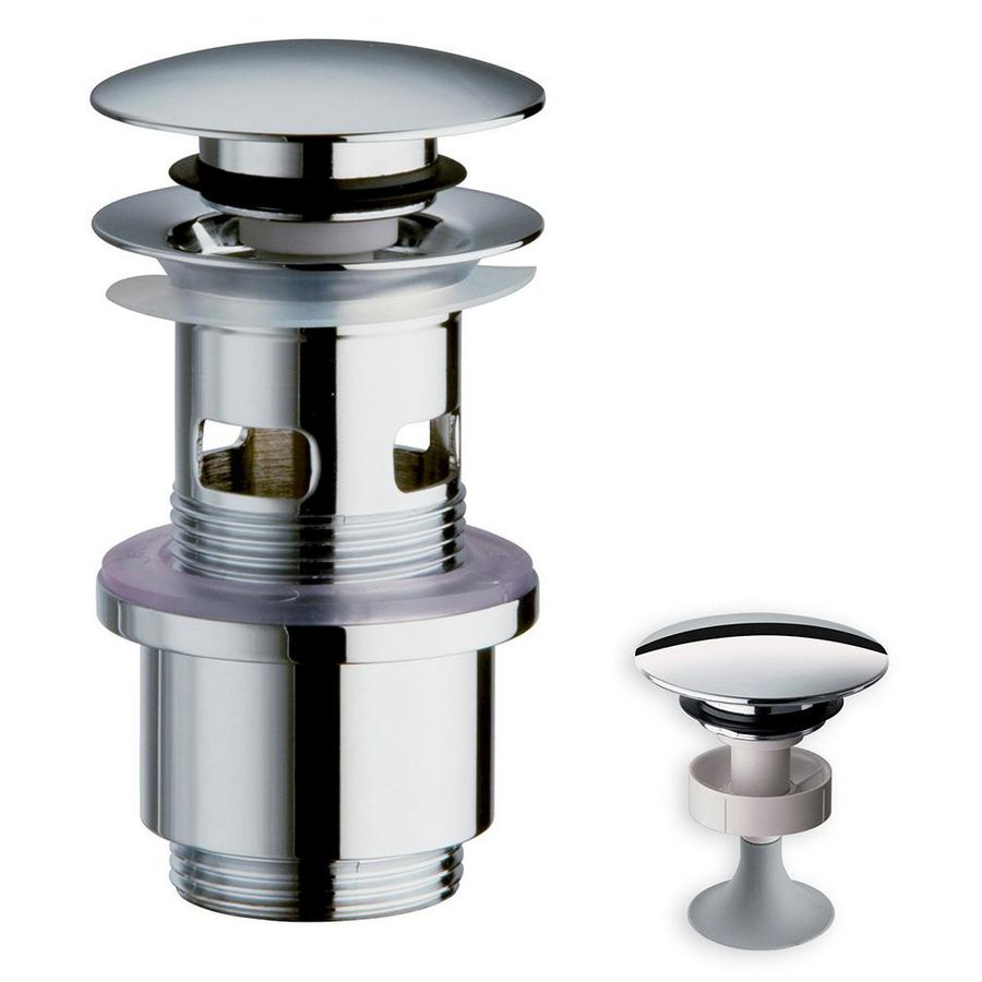 Wastafelafvoerplug Push Open UD820 chroom 1.1/4" Ø64mm met no-return stankslot / 65-85mm