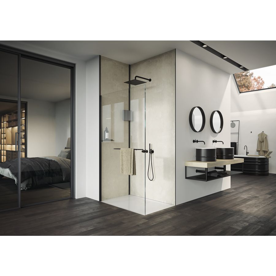 Inloopdouche Select+ maatwerk 1201-1400mm Black helder glas 10mm incl. Shelf