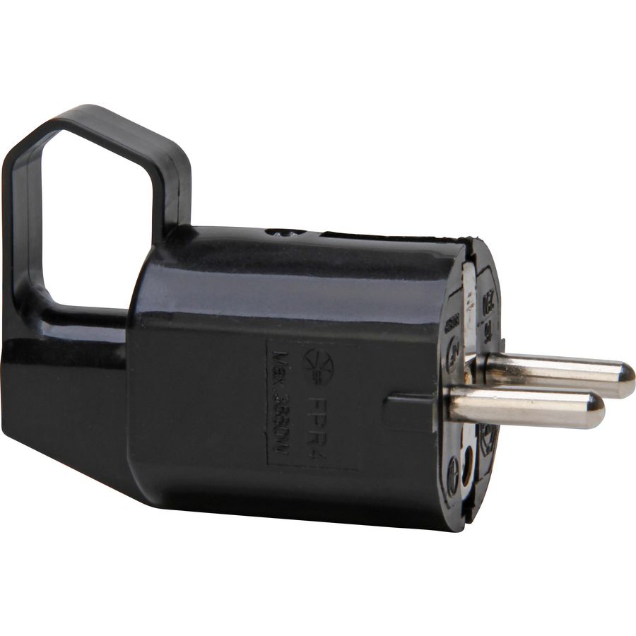 Stekker RA kunstst. CEE 7/VII zij-invoer uitrekoog zw VVE=10