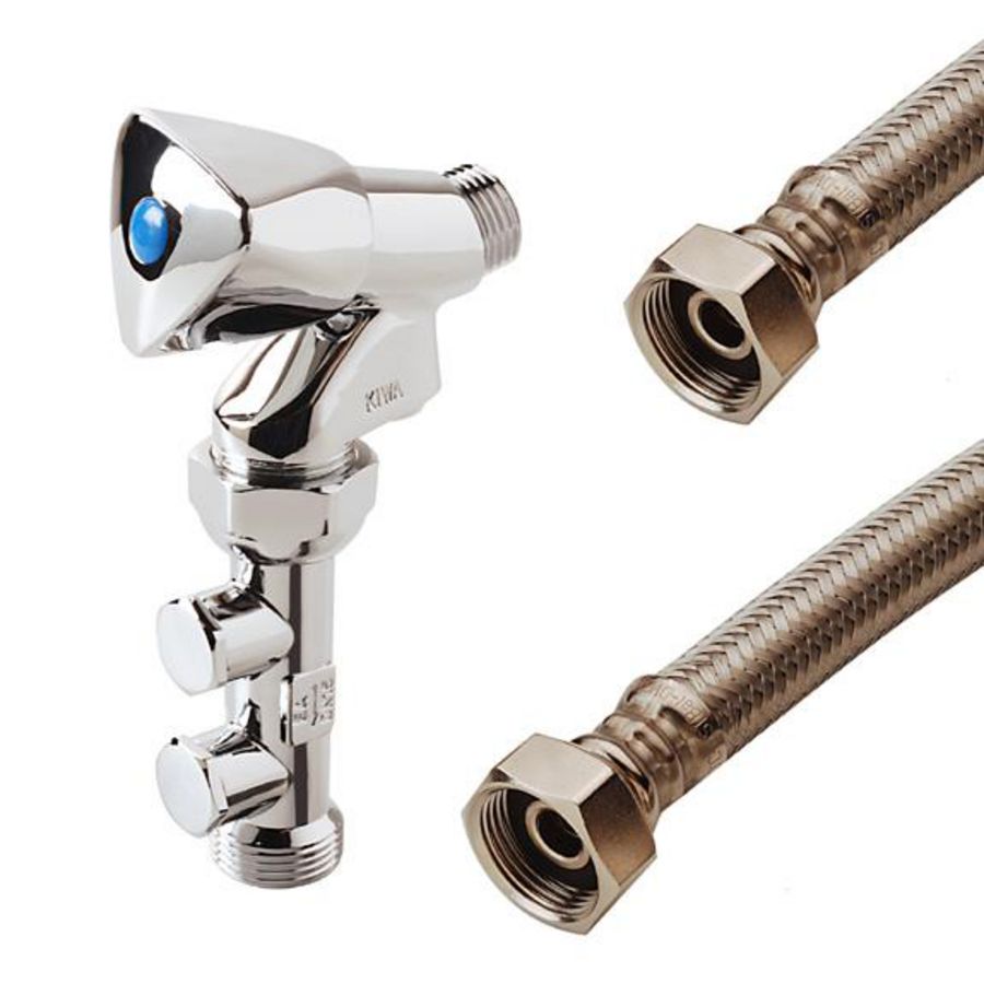 Cv-vulcombi QCT-EA 1/2" bu.dr. x 3/4" bu.dr. DN15 PN10 afsluitbaar met veiligheidsslang 3/4"wartel x 3/4"wartel L=1500 mm