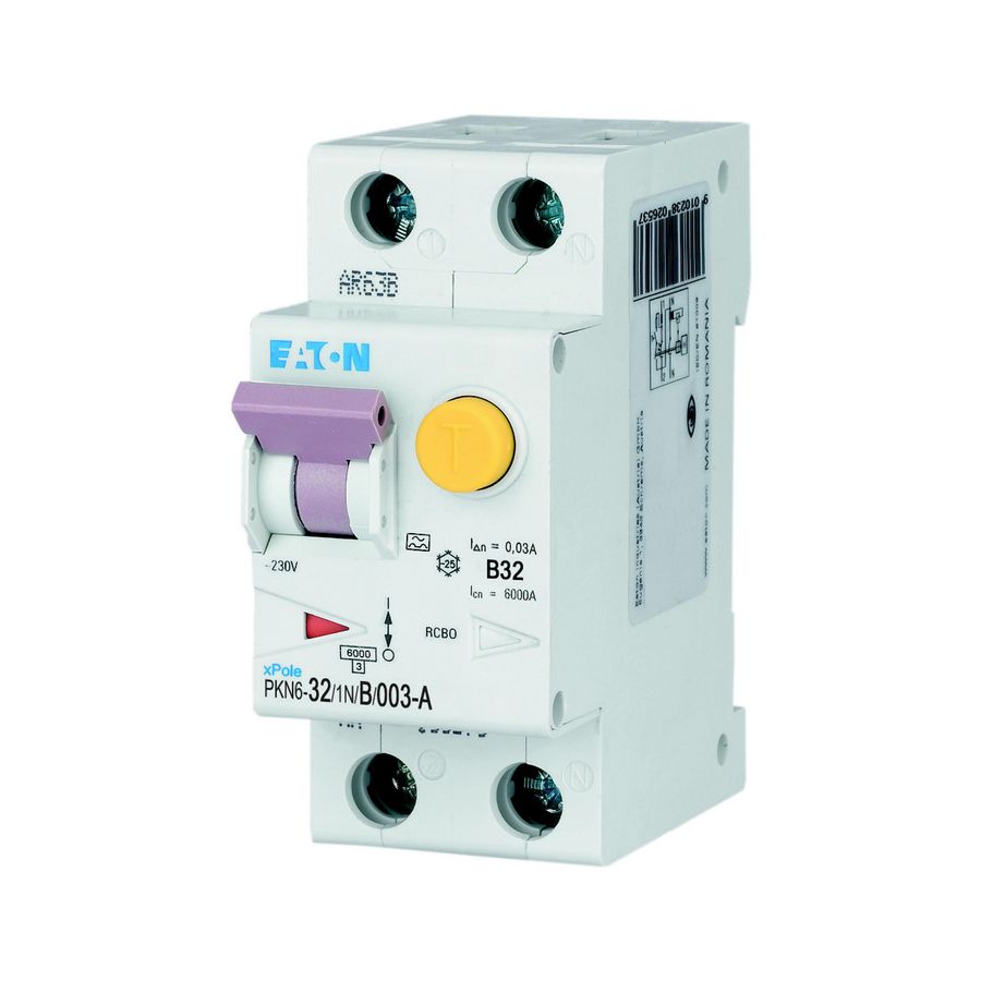 Aardlekautomaat (RCBO) PKN6 B-kar., 32A, 30mA, 2P incl. N, 6 kA, type Eaton