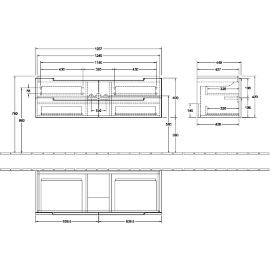 Wastafelonderkast Subway 2.0 1287x420x449mm A69100PD