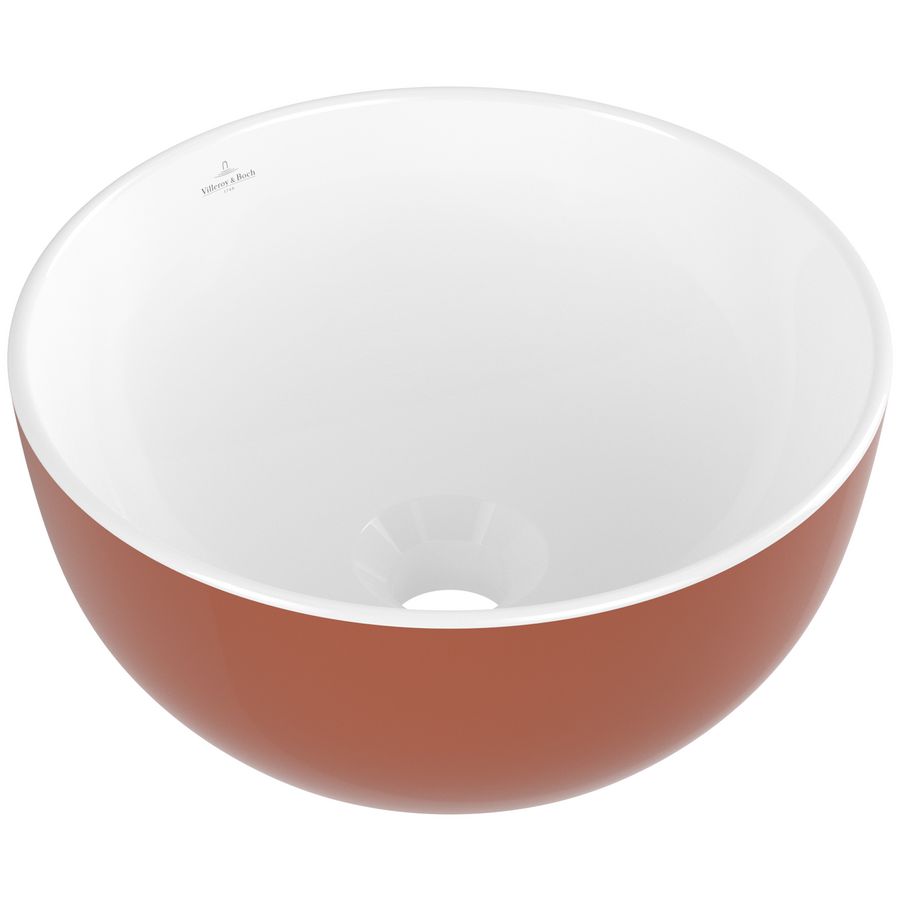 Opzetwaskom rond ARTIS Ø325mm  kleur buitenzijde Rust (rood) binnenzijde wit zonder overloop